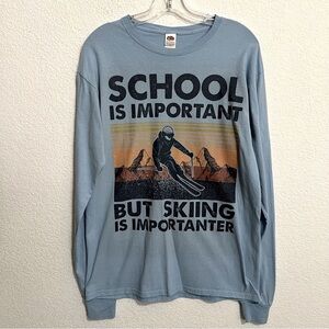 Fruit of the Loom Cotton Blue Graphic Long Sleeve T Shirt Medium Unisex